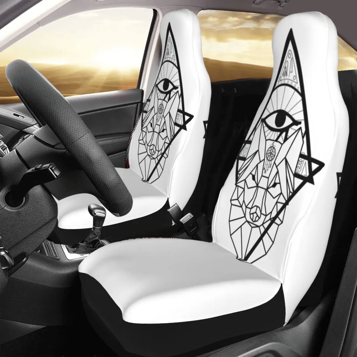 Geometric Wolf Car Seat Cover Custom Printing Universal Front Protector Accessories Cushion Set