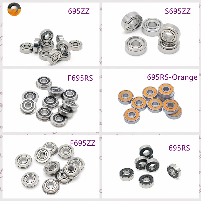 Ball Bearings 5x13x4 mm Bore 5mm 695RS 695ZZ 10PCS Stainless Steel S695ZZ Flange F695RS F695ZZ Bearing for VORON 3D Printer