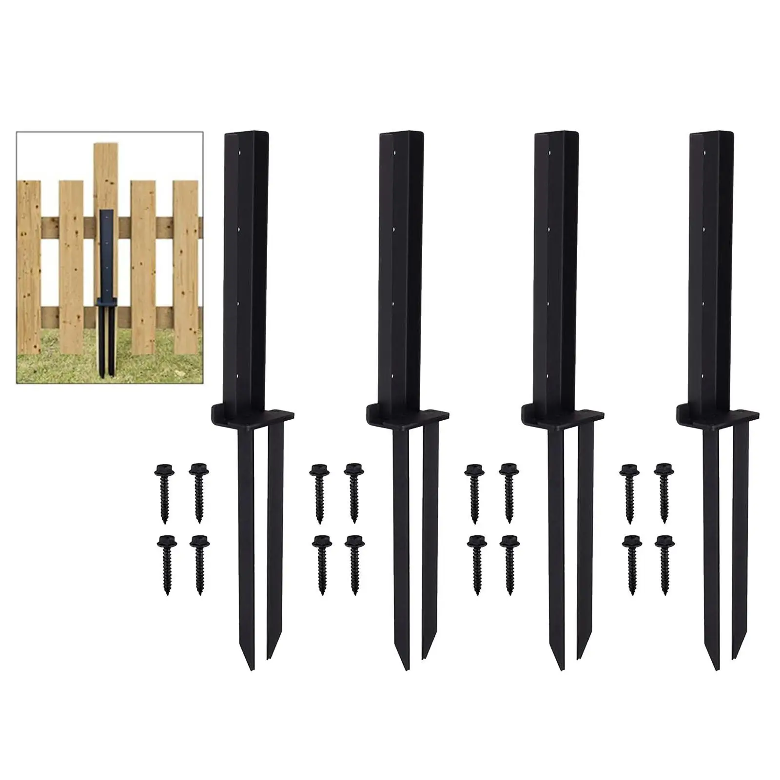 

4x Fence Post Repair Stakes Black Thickened Wood Fence Mender Kit Wooden Fence