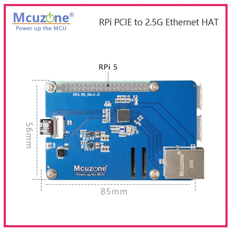 MP2.5G Raspberry Pi 5 PCIE a 2.5G Ethernet HAT,RTL8125,RPi OS senza driver