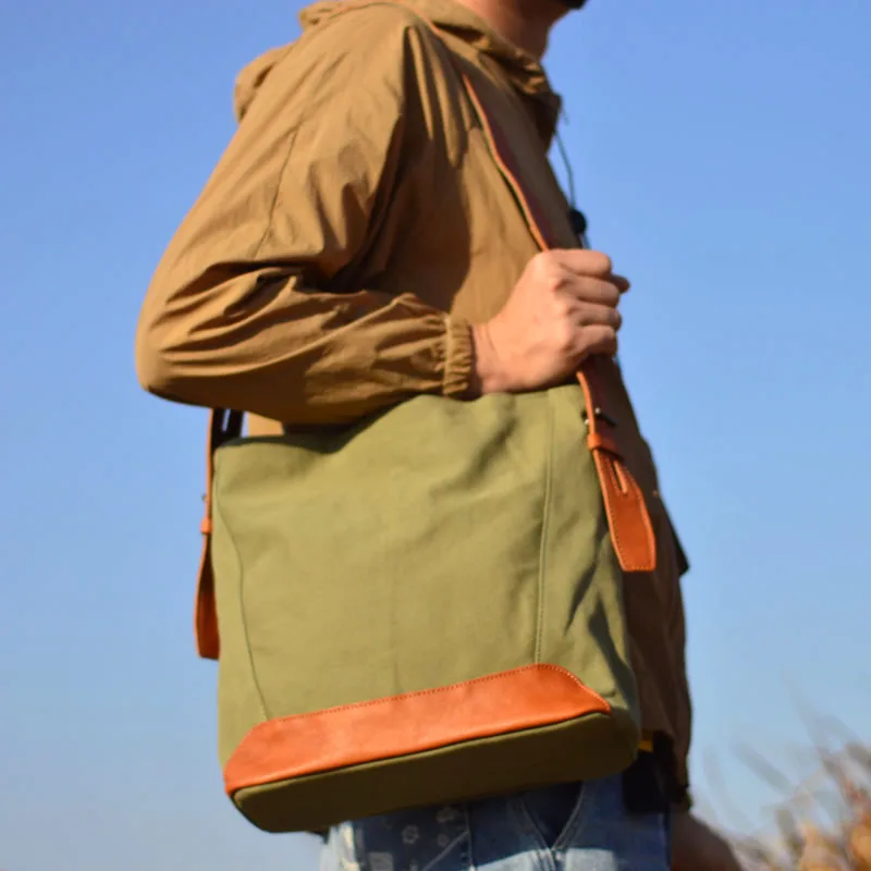 حقيبة كتف من القماش الكتاني الأدبي والرجعي من AETOO حقيبة كتف ذات سعة كبيرة للرجال كاجوال يوم بسيط