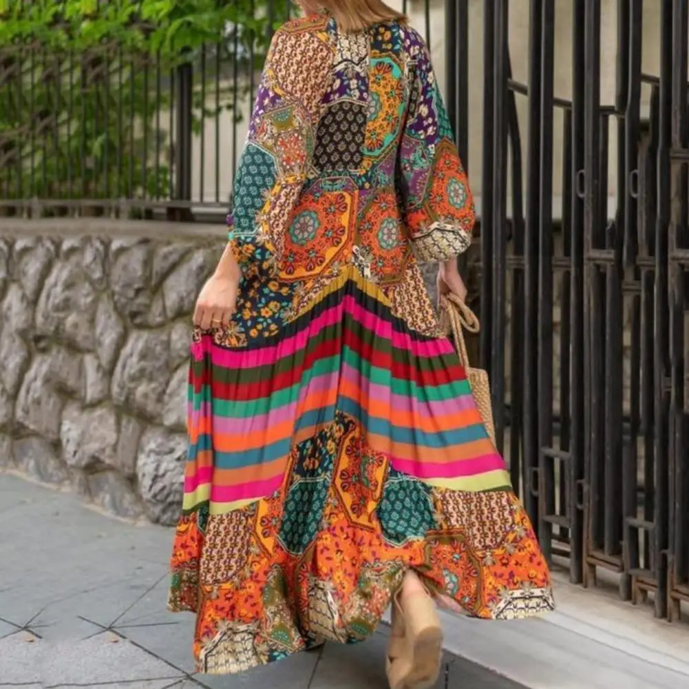 Maxi Dress Fashion Summer Ethnic Print Pattern Oversized Long Dress Anti-pilling Vacation Dress