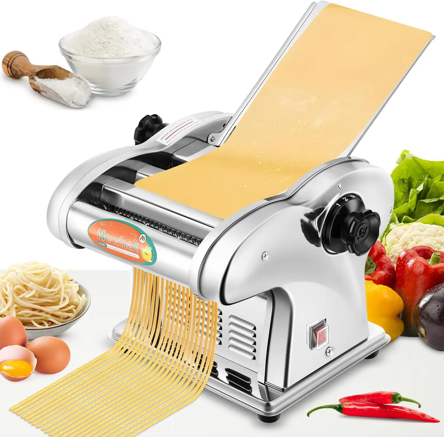 Electric Pasta Maker Family Noodle Making Machine Dough Roller 2.5mm Spaghetti 4mm Wide Noodle 9mm Fettuccine Cutter 110V US Sta