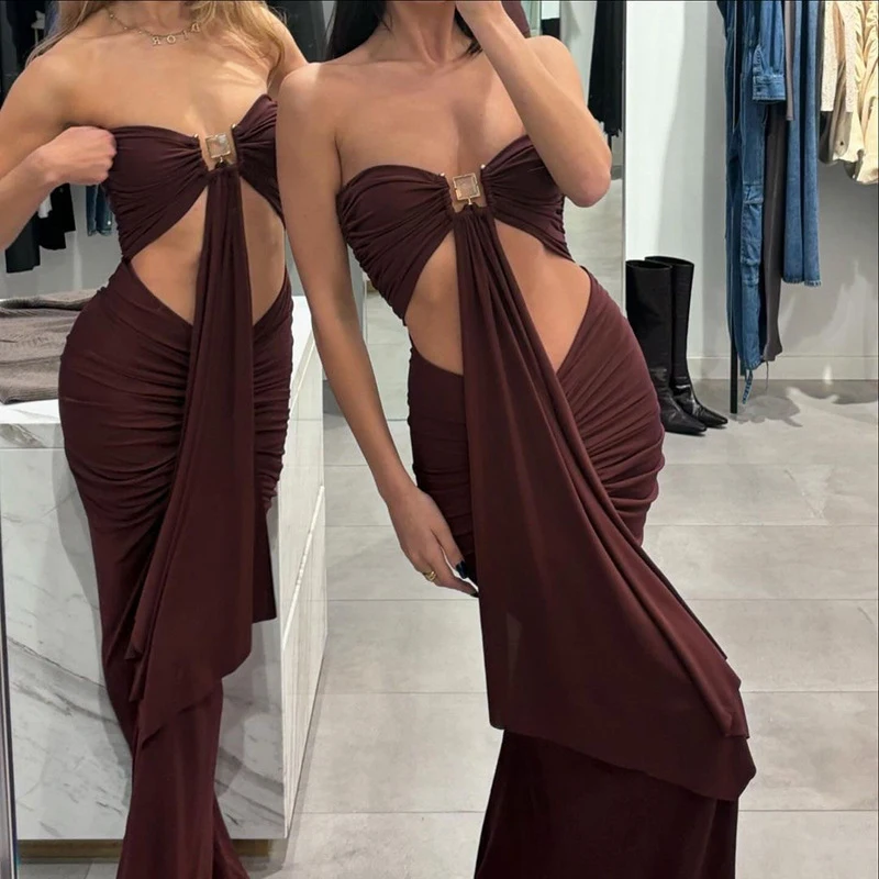 OMSJ – tenue de soirée pour filles, Sexy, découpée, irrégulière, sans bretelles, épaules dénudées, dos nu, froncée, taille haute, enveloppante, hanches, été