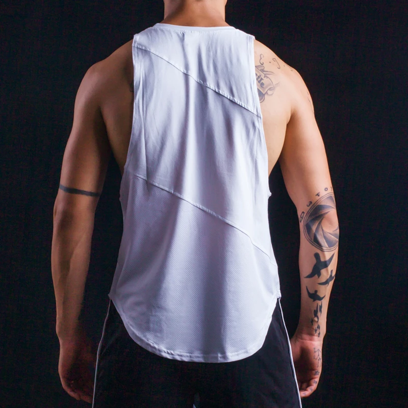 Cotton Mesh Men Running Vest Breathable Splicing Sleeveless Gym Tank Workout Fitness Training Sports Singlet Summer Bodybuilding