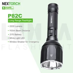 NEXTORCH P82C 1100m Long Beam Throw LED Tactical Flashlight,High Density White LED Emitter 2200 Lumen,21700 Battery Rechargeable