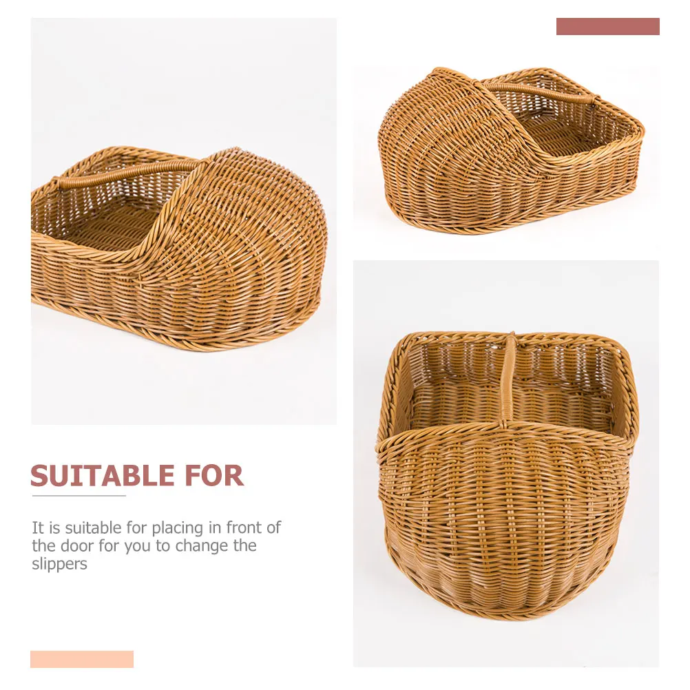 

Slipper Basket for Space-Saving Design Strong Rattan Woven Slipper Container Easy to Clean Convenient Shoe Holder
