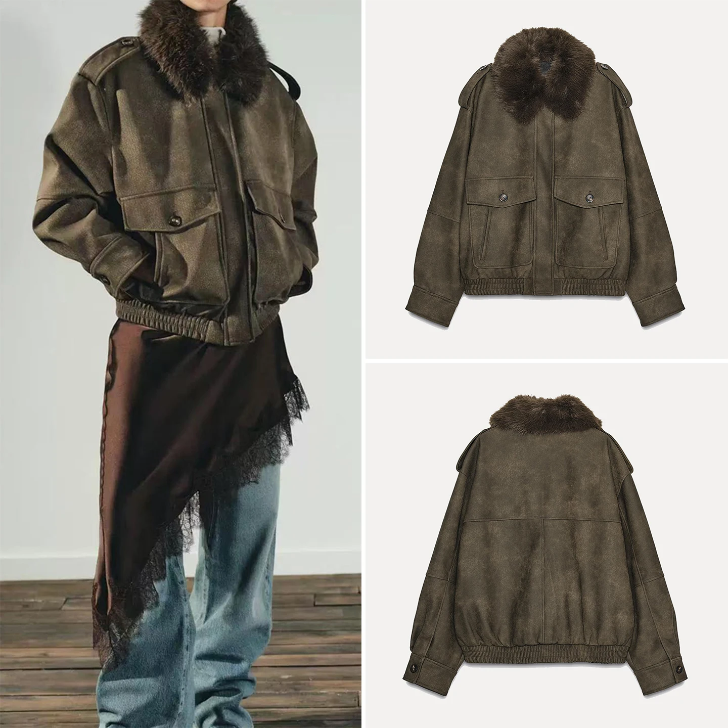 

Faionable Detachable Collar Faux Suede Effect Jaet Women's Sle Autumn 2025 Z ort Outerwear Ele Ladies' Coat