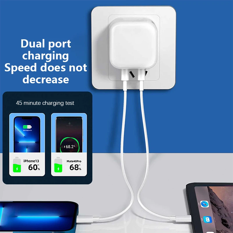 USB Type C Charger 50W Dual PD Portable USB C Charger Support Type C PD Fast Charging For IPhone 15 14 13 12 Pro Max 11 X Tablet