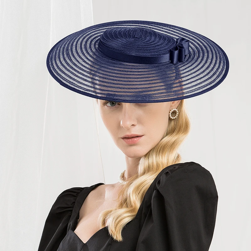 FS Big Black Wide Brim Hats Fascinators For Women Church Hats Elegant White Kentucky Lady Bow Wedding Party Dress Fedoras