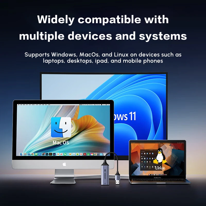 UGREEN USB A-이더넷 어댑터 2.5Gb, USB 3.0-RJ45 컴퓨터 네트워크 인터넷 LAN 이더넷 동글 (노트북용)