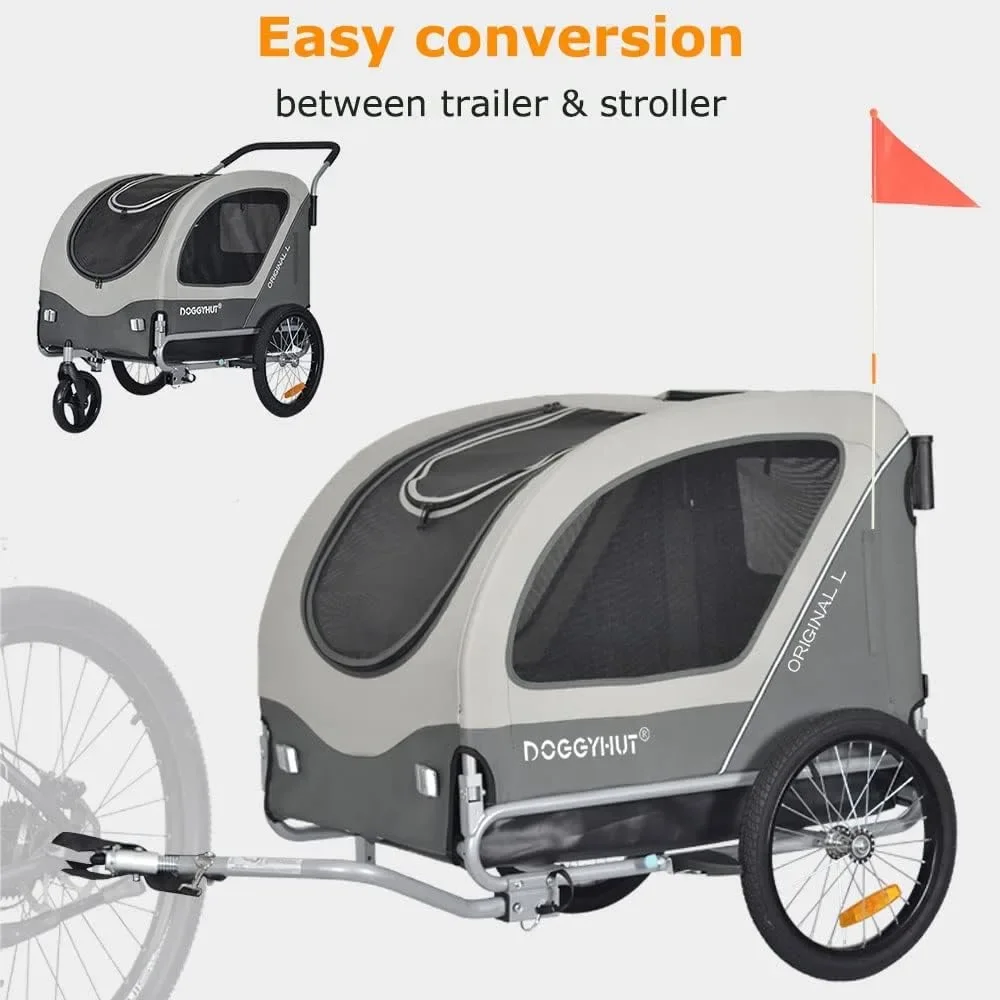 Original Large Pet Bike Trailer & Stroller 2-in-1,for Dogs up to 78 lbs,Parking Brakes,Easy Folding Cart Frame, Quick Release