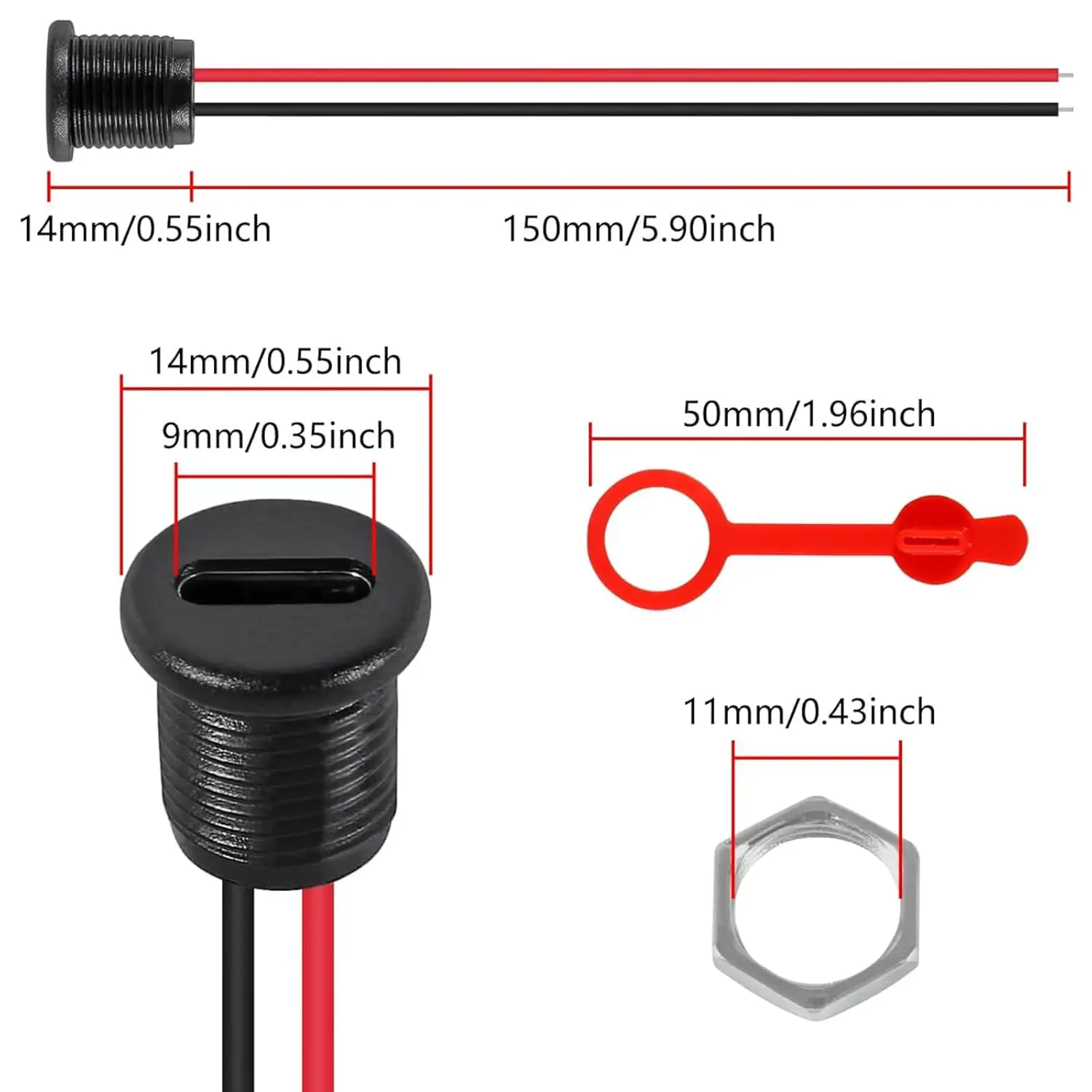 10pcs Type-C Female Chassis 2pin Without Terminal Type-C Female Socket Connector Waterproof Jack Female Charging Port 3A USB-C