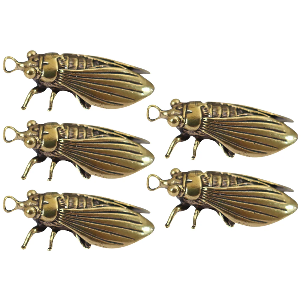 

5 Pcs Keychains Pendant Car Interior Cicada Decor Unique Golden Pendents Brass Adornment