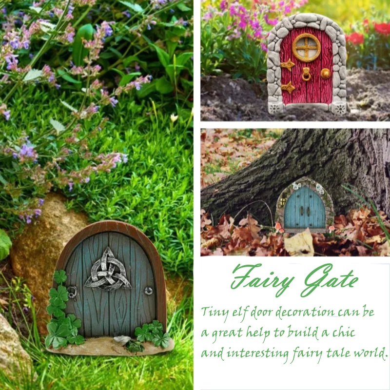 Wooden Fairy Gate DIY Garden Tree Decor Dwarf Elf Door Figurines Decorations Home Wood Mini Ornaments Christmas Gifts for Kids