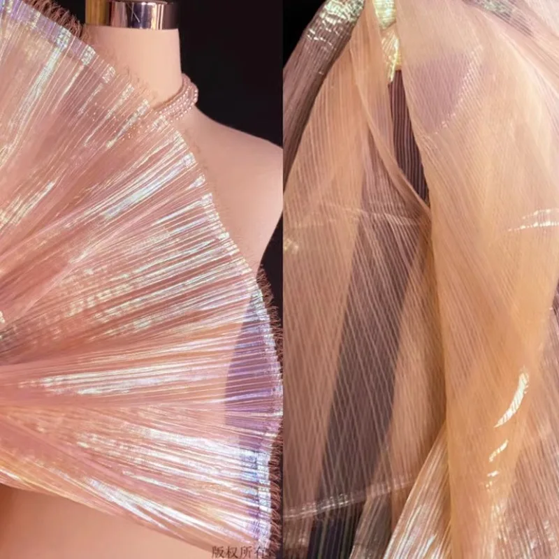 

Bright Pleated Organza Fabric By The Meter for Wedding Bouquet Skirt Dresses DIY Sewing Decoration Cloth Hard Solid Orange Black