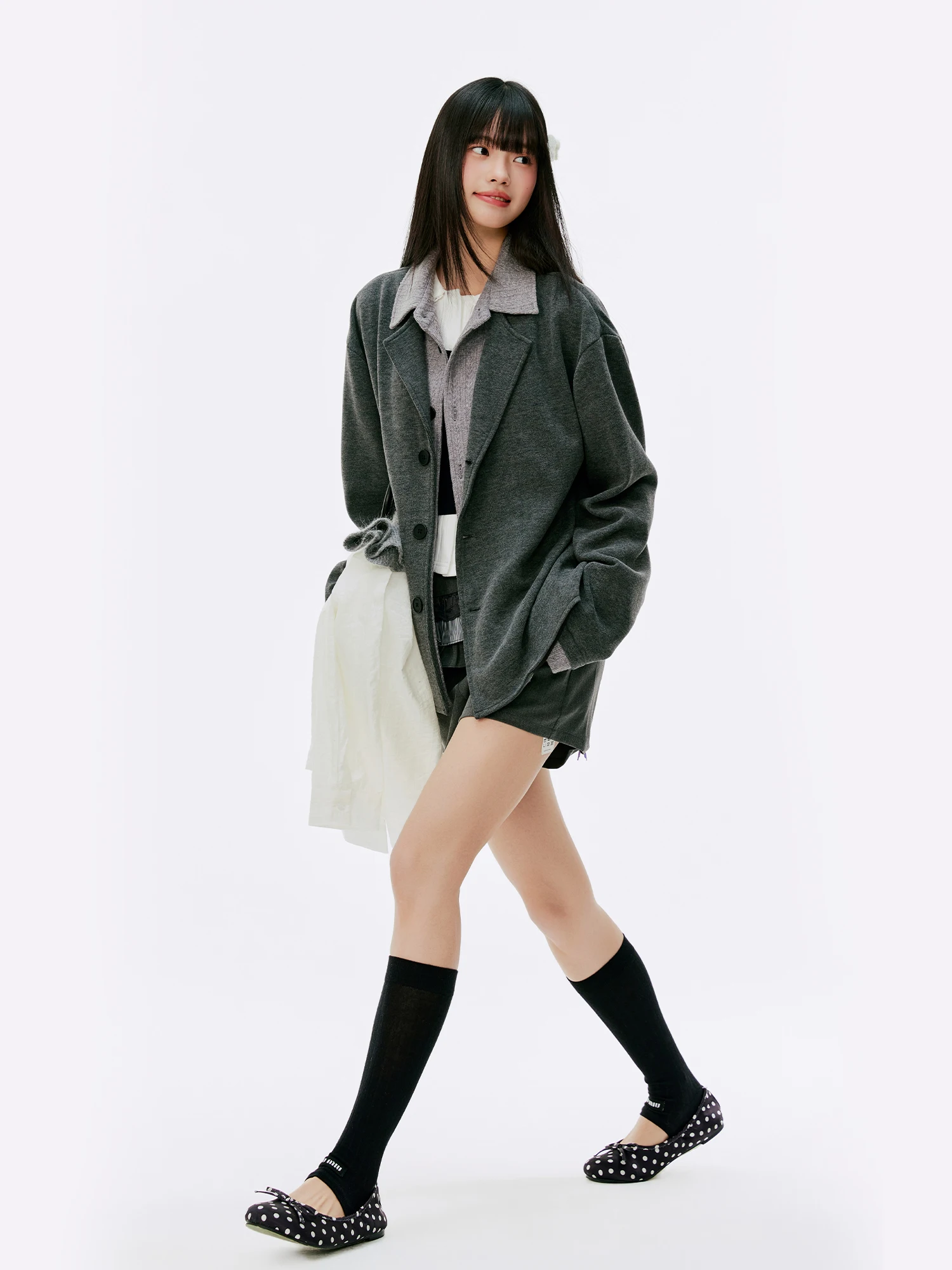 

Burgenland Women's Patchwork Suit Jaet 2026 Spring New Design Turn-down Collar Open Cardigan Top Korean Sle Straight Tube