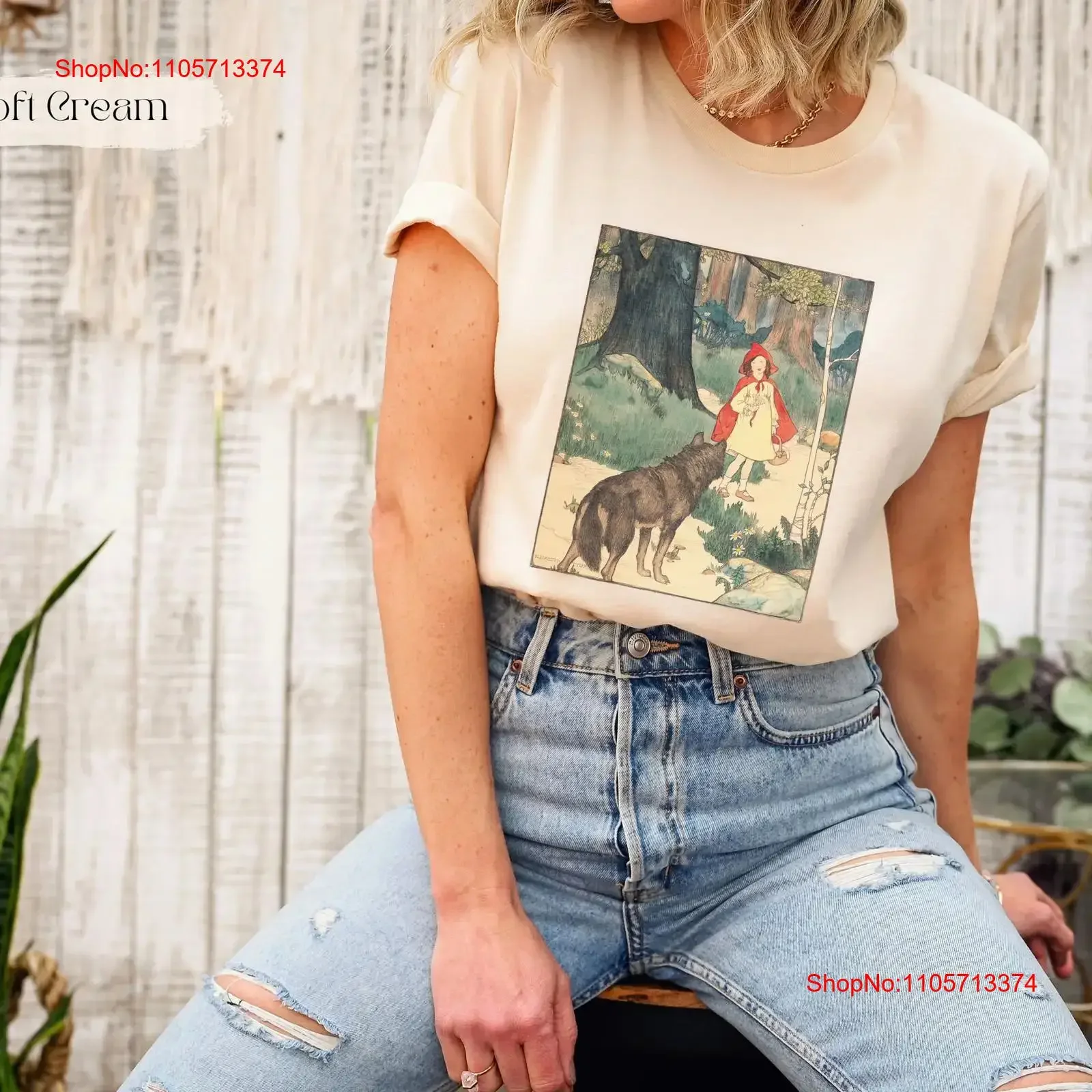 Vintage Red Riding Hood T Shirt All Sizes Fairy Tale Big Bad Wolf for her Fantasy Storytelling vintage Washed Versatile