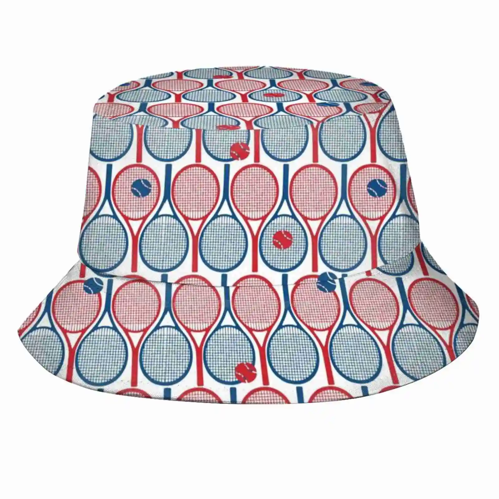 All Tennis Rackets Pattern: Red And Navy Blue On White Backbround Sun Cap Fisherman Hat Bucket Hats Tenis Pattern Tennis Racket