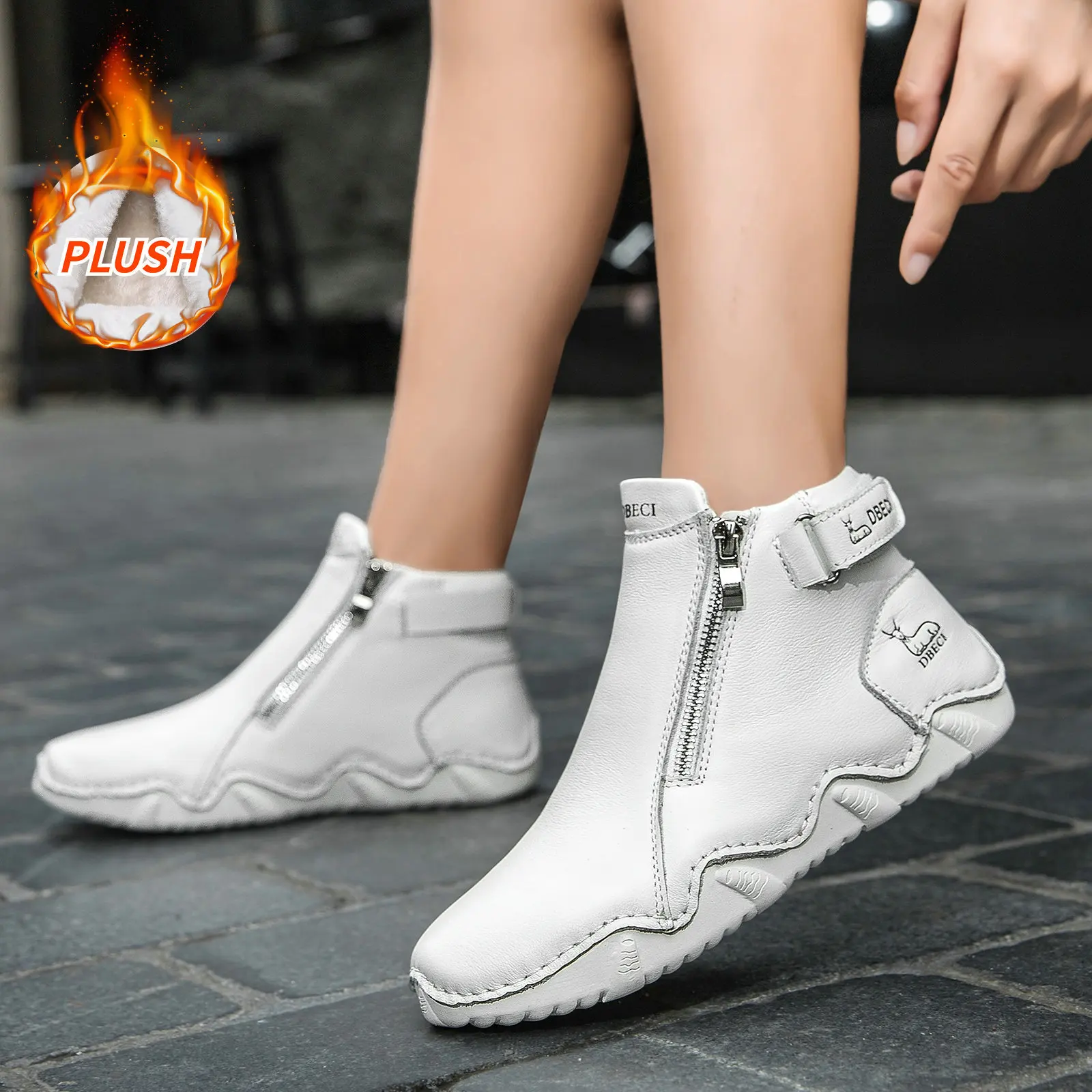 Womens Warm Leather Boots Plus Size High Top Cotton Shoes Non Slip Outdoor Casual Winter Snow Ankle Boots Durable Comfortable