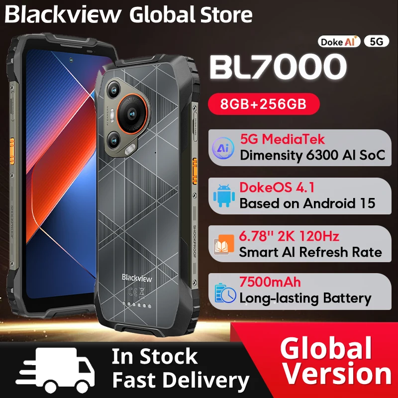 【セール中】BLACKVIEW BL7000 5G ラギッドスマートフォン AI Dimensity 6300、6.78インチ 2.4Kディスプレイ 120Hz 7500mAh 33W 50MPカメラ Android 15 携帯電話
