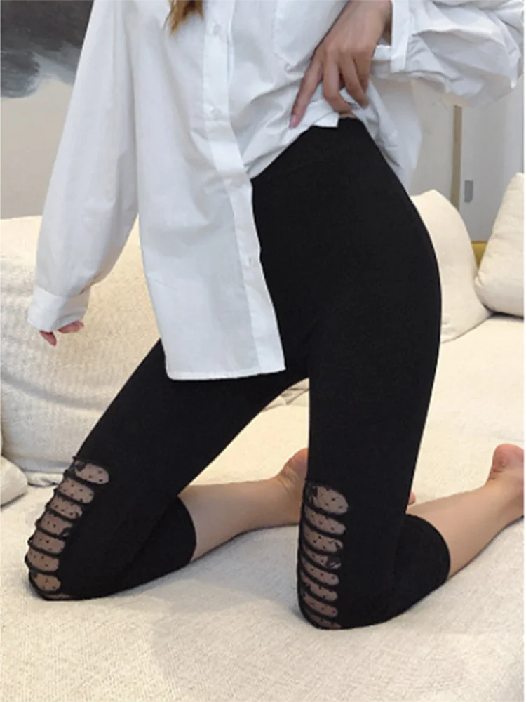 Mùa Hè Quần Legging Nữ Jeggings Thời Trang Phối Lưới Đen, Phối Ren Ngôi Sao Tình Yêu Nơ Thể Dục Quần Leggin Thun Thể Thao Gym Nữ Capri