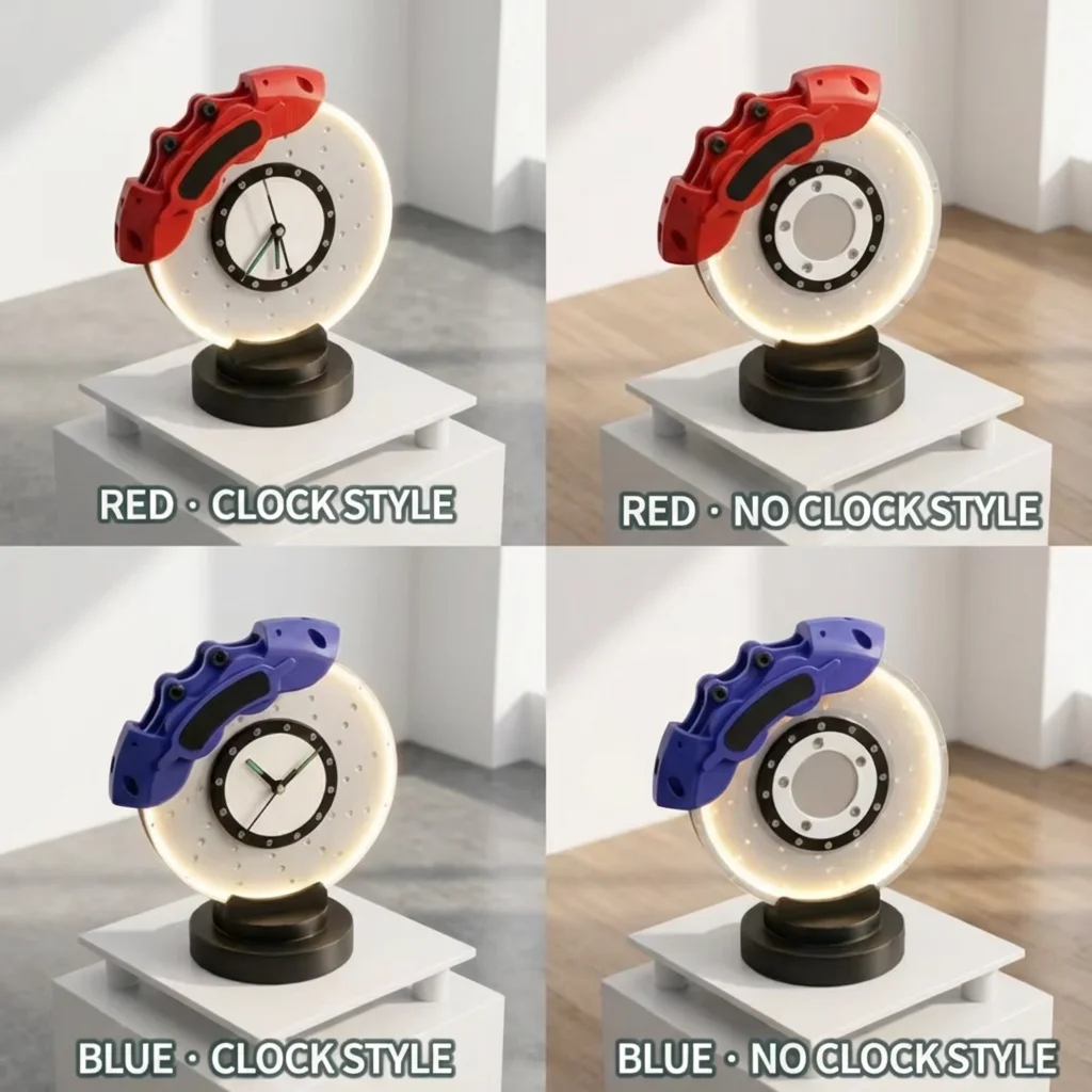 3D Printed Racing Brake Caliper Clock Lamp 3-Level Dimmable LED Night Light Modern Automotive Themed Desktop Decor