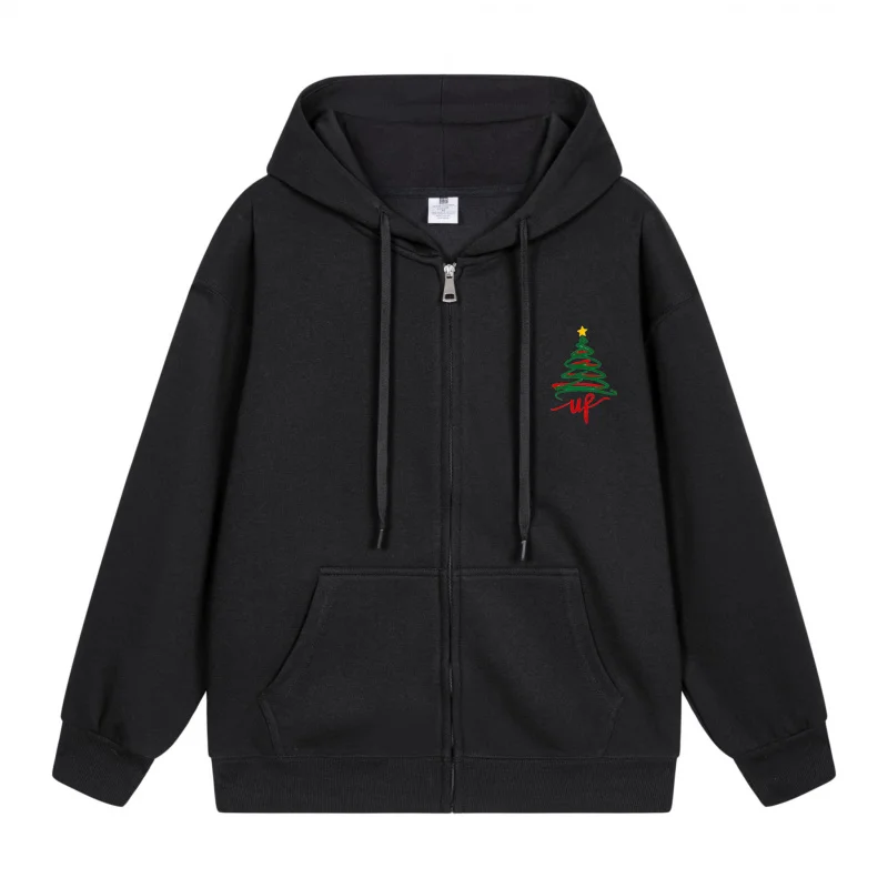 

Men's Zip-Up Hoodie Black Hoodie Black Hoodie With Green Christmas Tree And Red Gift Christmas in 2025 Festive Print
