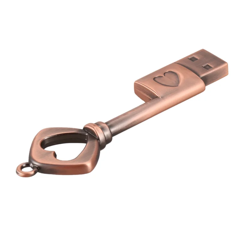 3X USB 2.0 محرك أقراص USB معدني مفتاح محرك فلاش USB على شكل قلب من النحاس النقي (نحاس، 8 جيجابايت)-AB01 #4