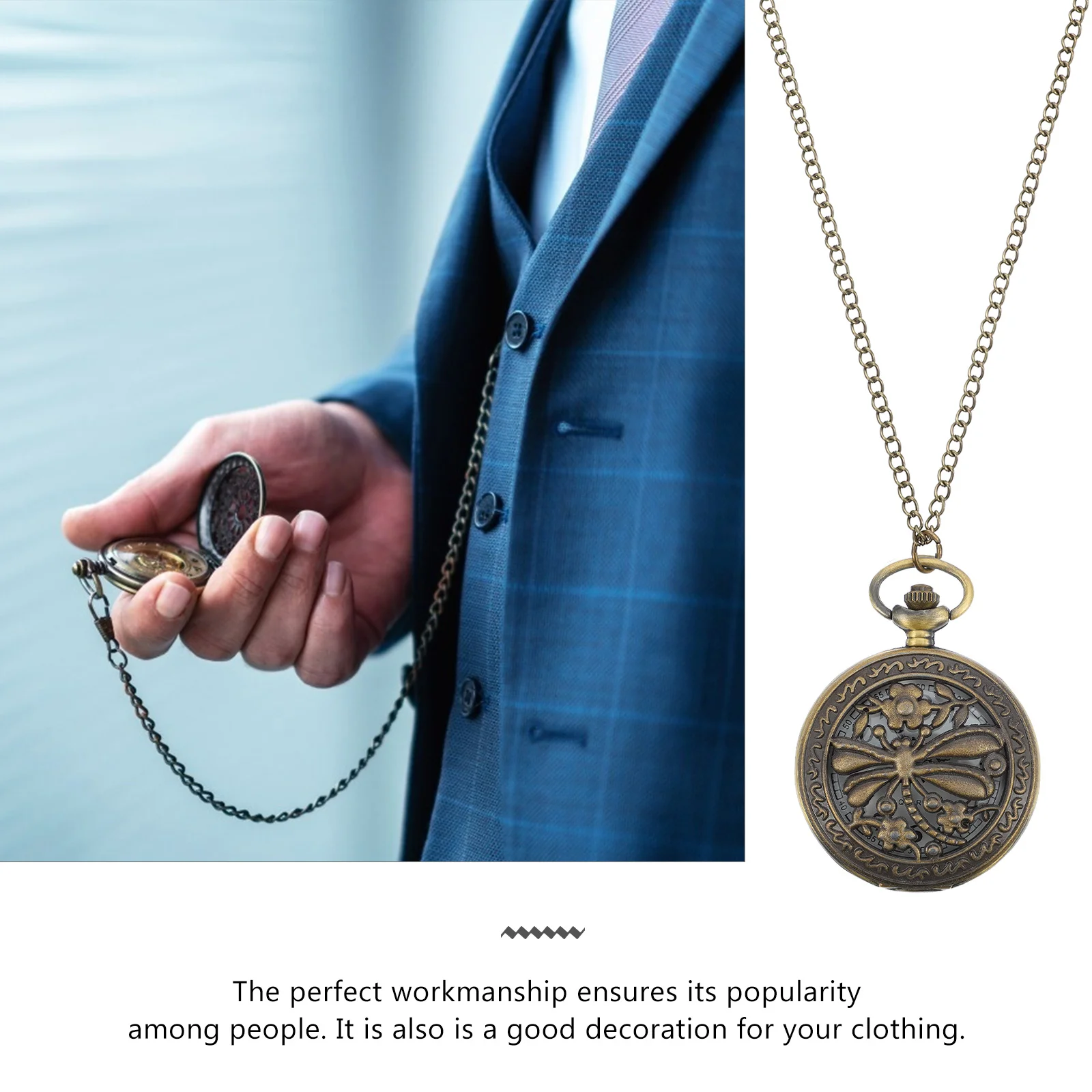 

Retro Pocket Watch Hollow Clamshell Design Vintage Hanging Pendant Alloy Glass Chain Durable Sturdy Accurate Time