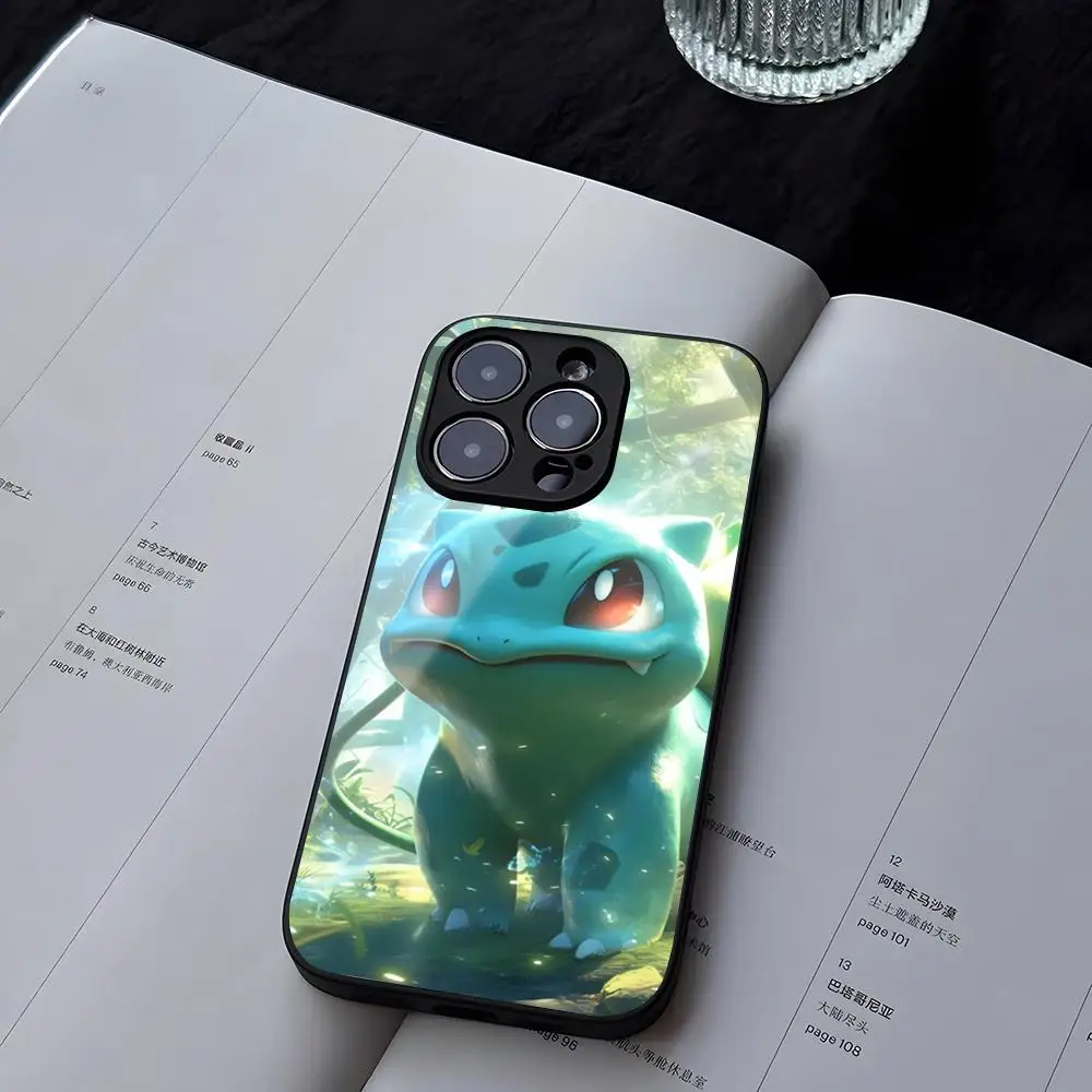 Pokemon Bulbasaur Phone Case Tempered Glass For iPhone 13 14 12 15 11 Pro XS Max Plus Mini X XR 8 7 6s SE2020 Coque