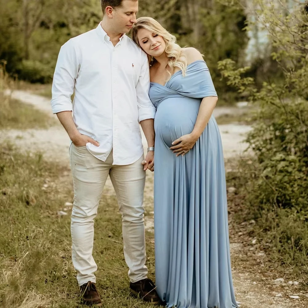 Vintage Maternity Photoshoot Dress Elegant Backless Maxi Gown Lace-Up Pregnancy Outfit Bump Friendly Baby Shower Photography