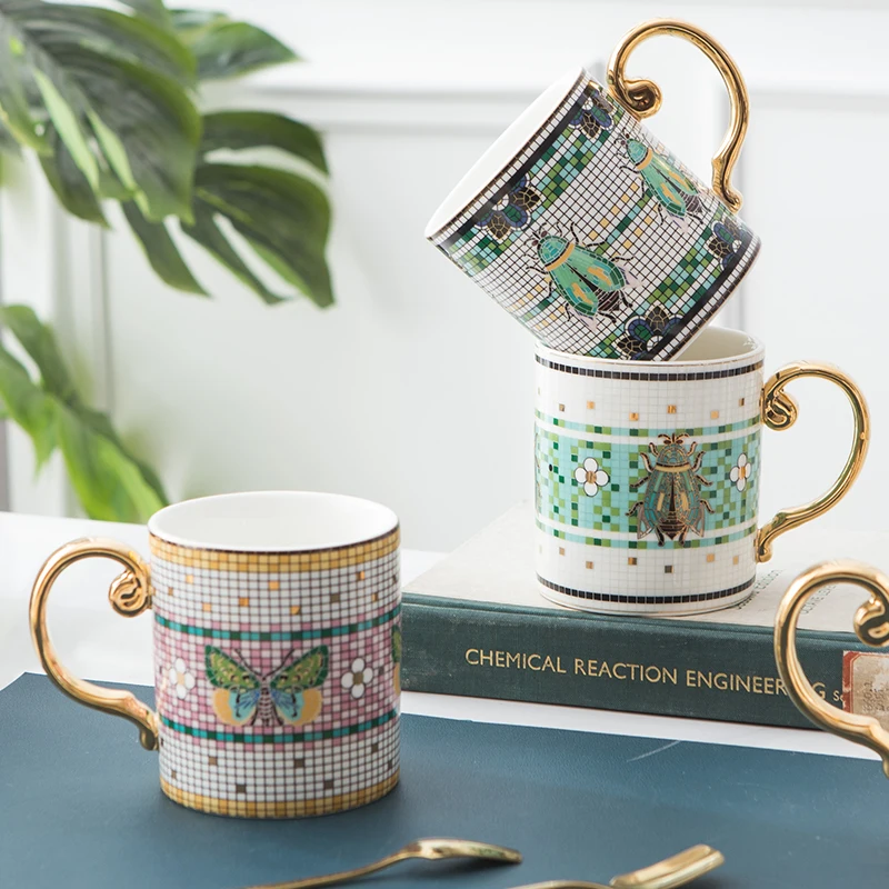 

Креативные кружки Cerc в клетку с червем, чашки для кофе, чая с блюдцами, американский Sle Country Life, подарок для взрослых