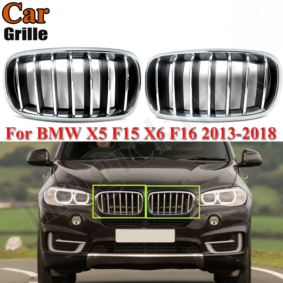 For 14-18 BMW X5 X6 F15 F16 Right Passenger Front Kidney Grille Grill All Chrome