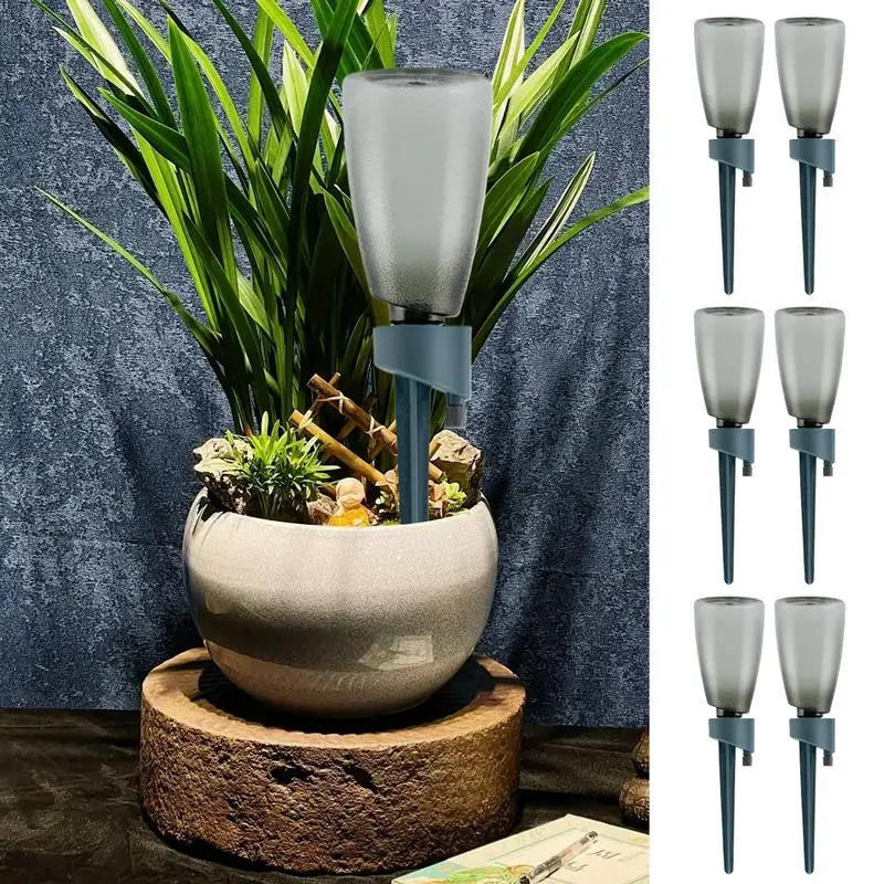 Plant Watering Spikes 6 Pieces Vacation Plant Waterer With Bottle Slow Release Control Valve Dripper Automatic Dripper For