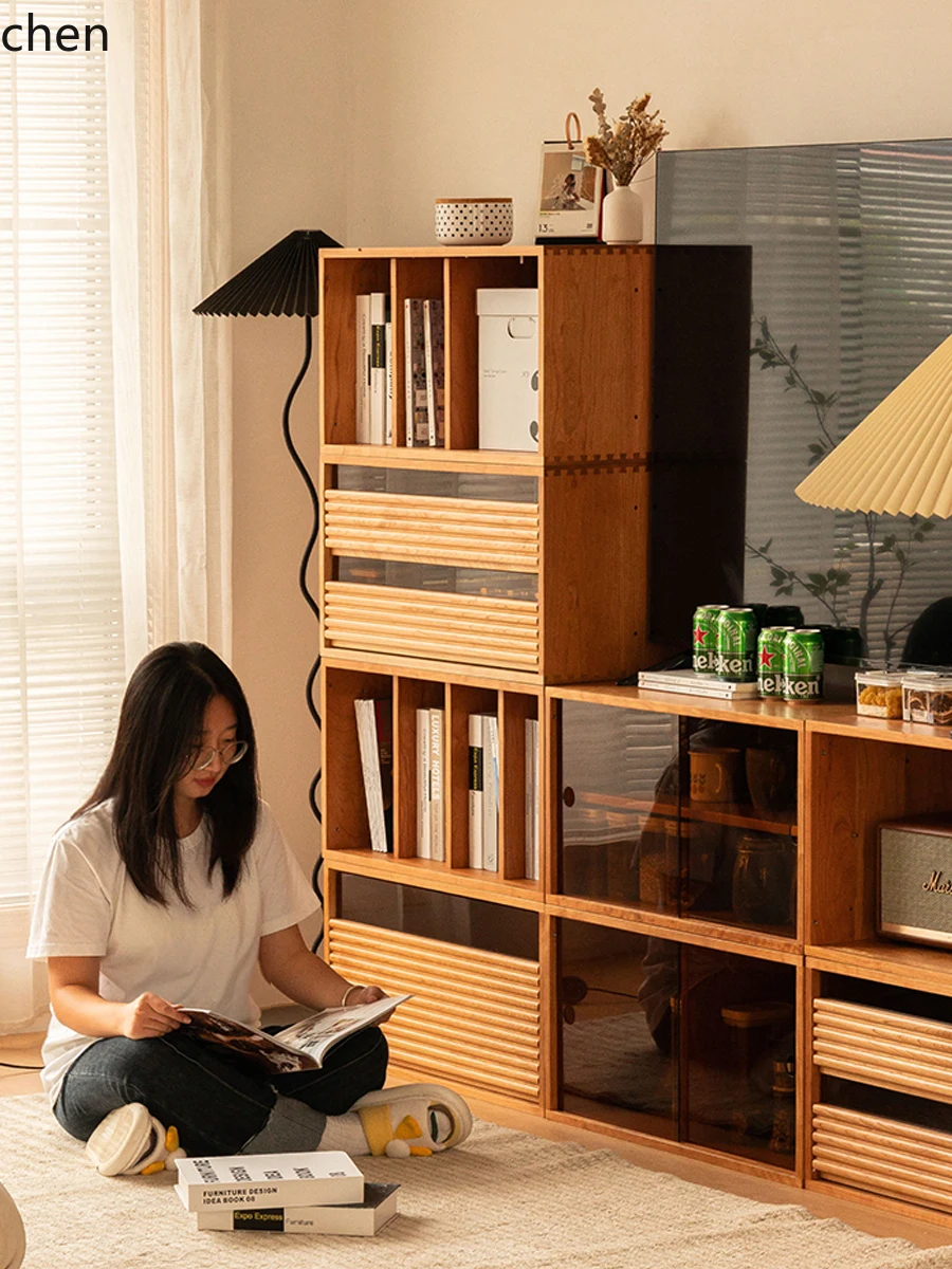 

YXY Combination Cherry Wood Solid Wood Multi-Functional TV Cabinet Storage Bookcase Bay Window Bedside Table