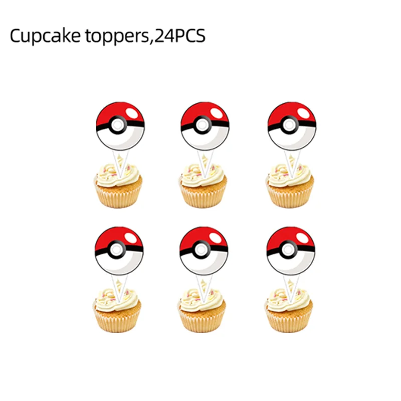 Pokemon Bolo Decoração para Baby Shower, Cupcake Toppers, Bandeira Pikachu, Feliz Aniversário Fontes da festa, 24Pack, Quente