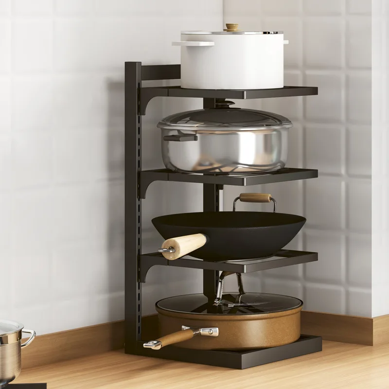 Kitchen Storage Rack Multi-Layer Pot Organizer Shelf Wall Mounted Metal Pot Rack Countertop Tidying Shelves Kitchen Accessories