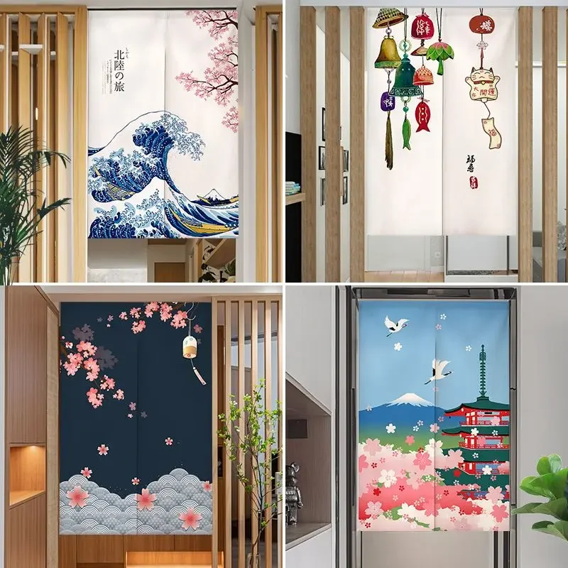 VIKAMA Japanese Style Half Curtain, Fabric Curtain for Kitchen Entrance Bedroom Privacy Divider, Simple Home Decor