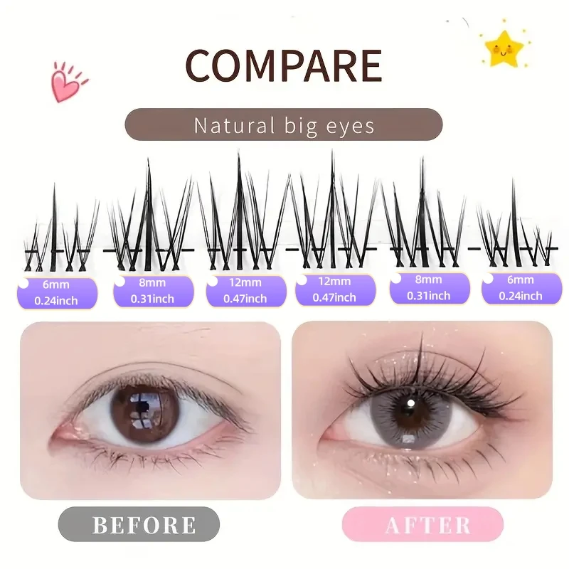 36 cílios postiços autoadesivos, sem cola, cílios postiços de girassol de 8-12 mm, ondulação C, automotante, luz natural