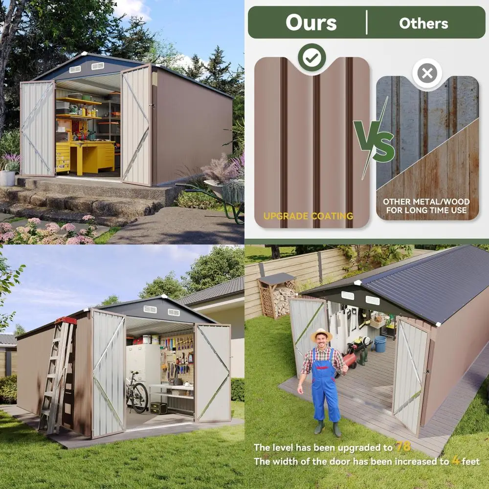 

Наружный навес для хранения вещей 8x15 футов с двойной навесной дверью, запираемый, универсальный садовый навес, металлический навес с наклонной крышей