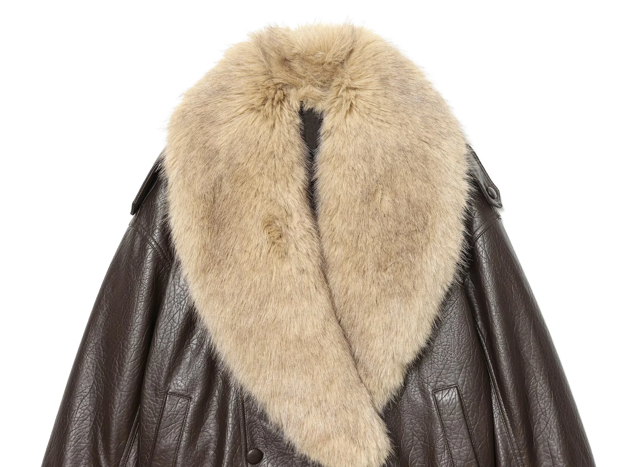 سترة نسائية شتوية جديدة لعام 2025 عصرية ومتعددة الاستخدامات وبسيطة وفضفاضة من الجلد الصناعي مع ياقة من الفرو قابلة للفصل #3