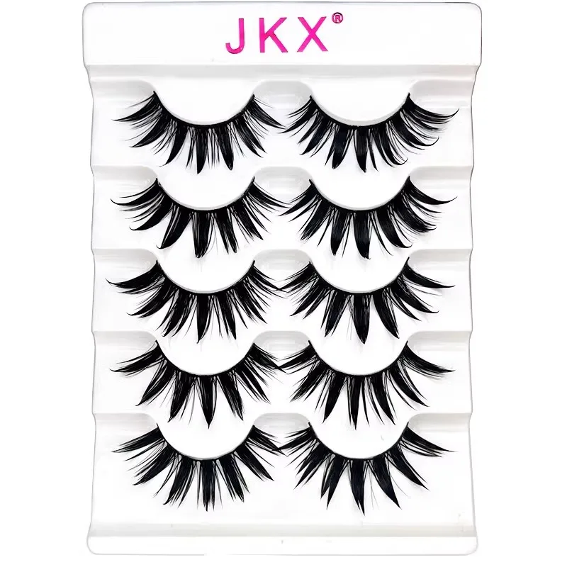 New 5 Pairs Wet False Eyelashes Naturally Wear False Eyelashes Everyday Sharp Tail Thick Simulation Cross Makeup Lashes