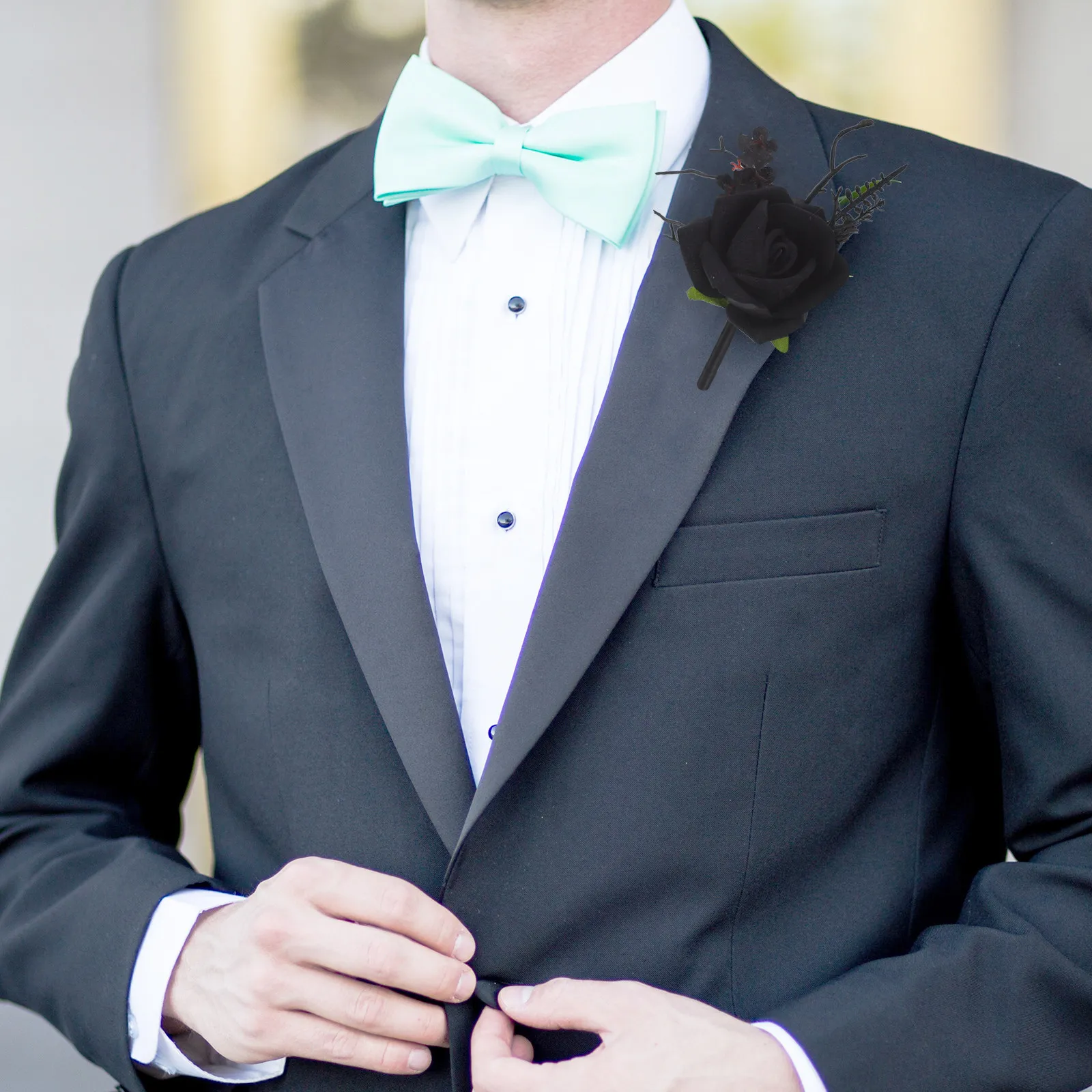 Wedding Floral Set Black Bridal Corsage Bridesmaid Wrist Rose Artificial Boutonniere