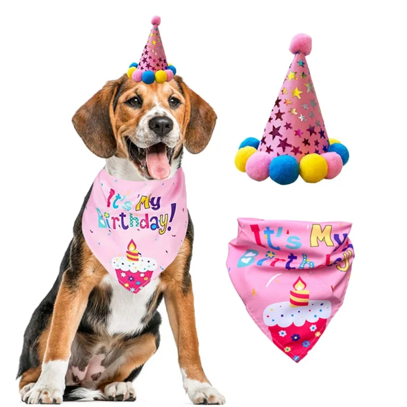 1pcs Pets Happy Birthday Decoration Dog Costume Hats Bowknot Bandana Neckerchief Bibs Banners Party Cat Dog Pets Accessories