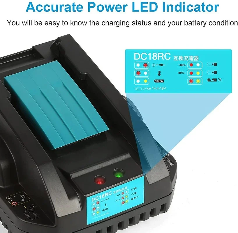 Li-ion 3A Battery Charger for Makita 18V 14.4V BL1860 BL1850 BL1840 BL1830 BL1820 BL1415 BL1440 DC18RC Replace Lithium Converter