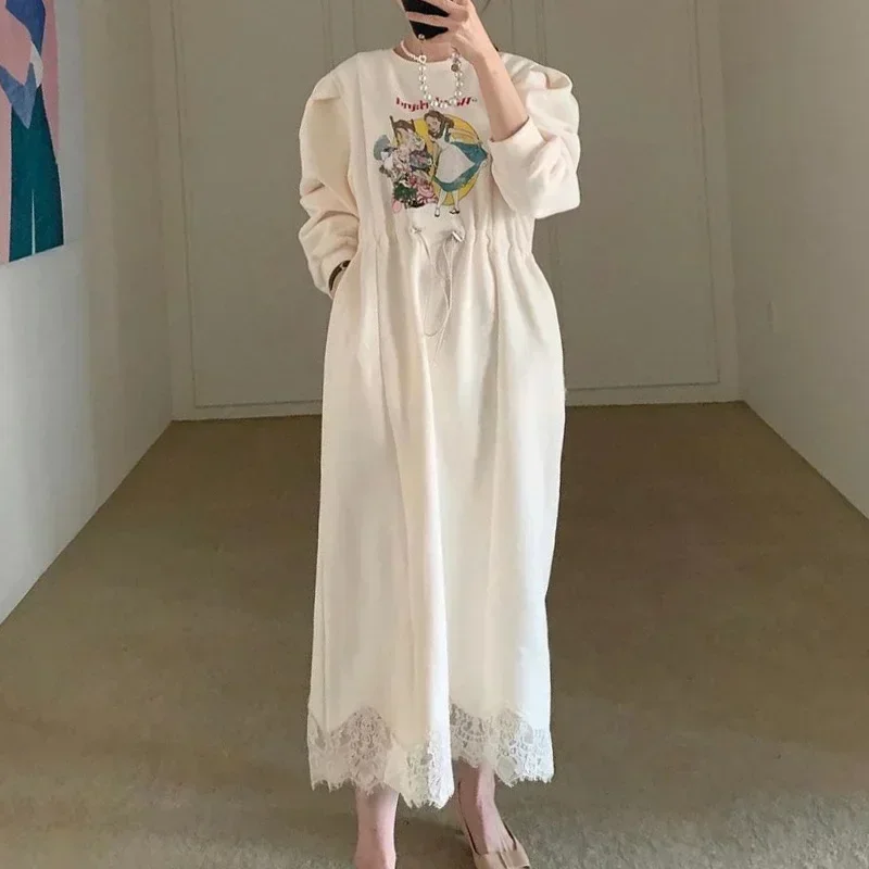 

Cheap Wholesale 2023 Spring Autumn New Woman Lady Cute Casual Fashion Maxi Women Dress Female Long Hoodies Dress Printing 006