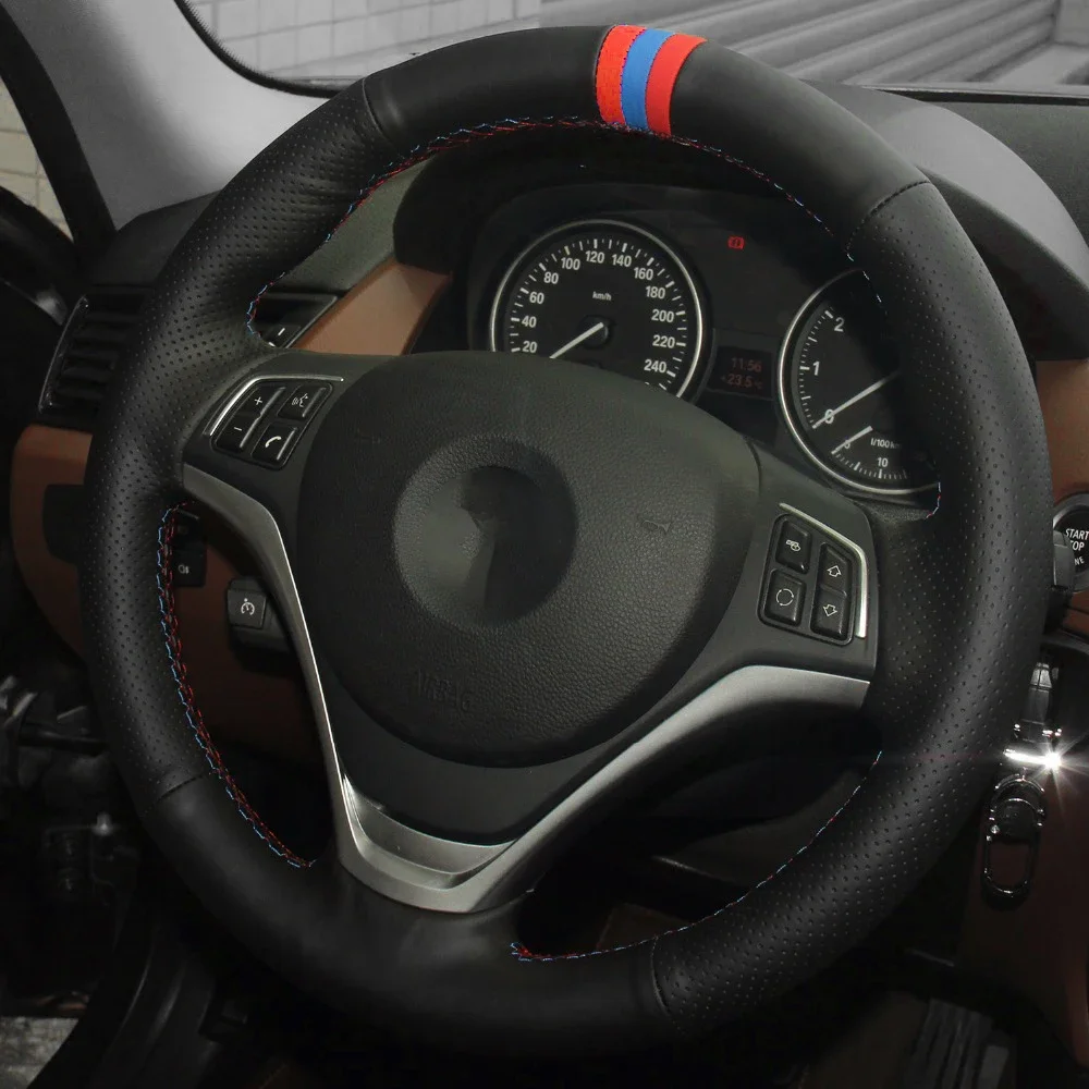 

Чехол на руль для BMW X1 2014 2015, дышащая кожаная оплетка из микрофибры на руль, Стайлинг автомобиля
