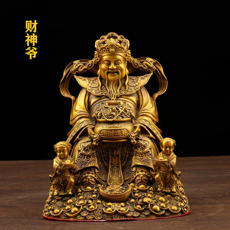 Brass Of Ornament, God Of Wealth Figurine, Wenquxing, Bigan Sitting On Dragon, Treasure Basin For Business Opening, L