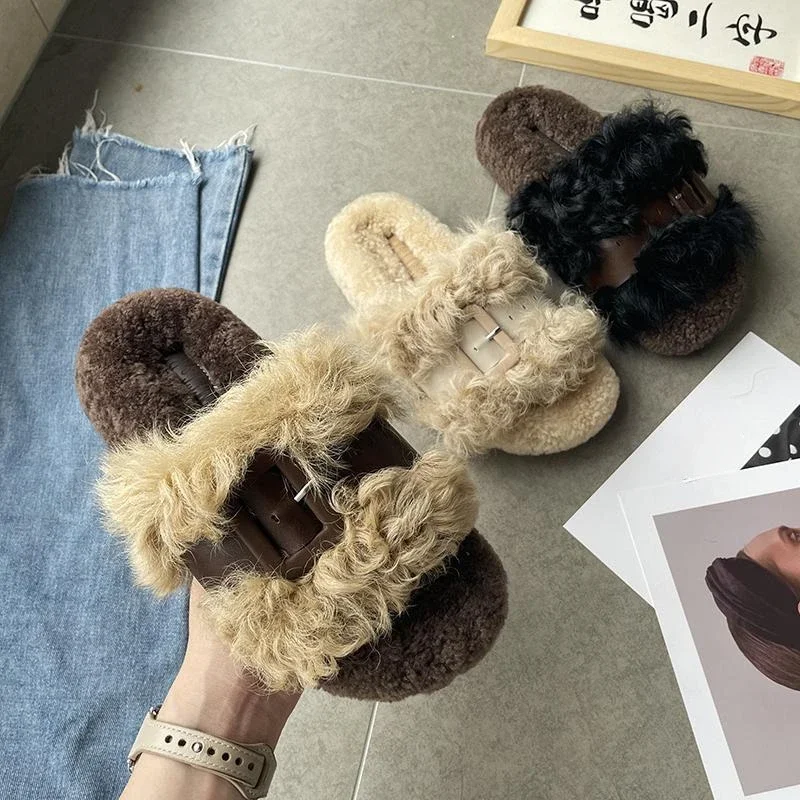 Hair Slippers Women 2024 Autumn and Winter New Thick Sole Flip-flops Fur One Woman Slippers Shoes for Women